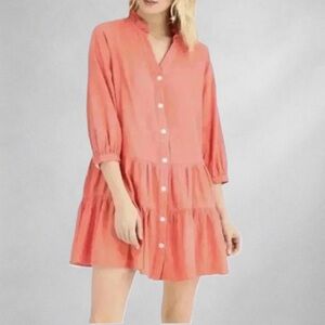 Tommy Hilfiger Women’s Size M Coral Boho Linen Blend Button Front Dress
